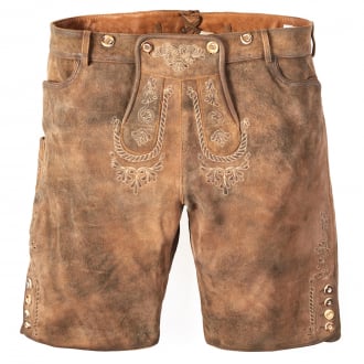 Kurze Trachten-Lederhose im Vintage-Look mittelbraun_WOOD | 30