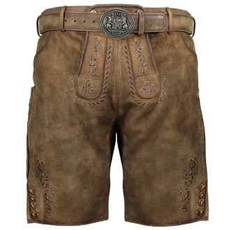 Kurze Lederhose mit Stickereien und Gürtel braun_STONE | 33