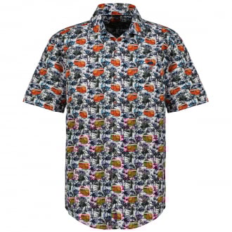 Freizeithemd mit Allover-Print, Short Style blau/weiß_100/4020 | XXL