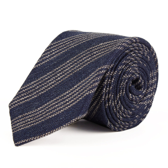 Gestreifte Krawatte aus Leinenmischung dunkelblau_19/400 | One Size