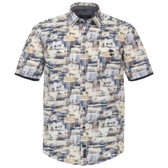 Freizeithemd mit Foto-Print, Short Style blau/gelb_100/4070 | XXL