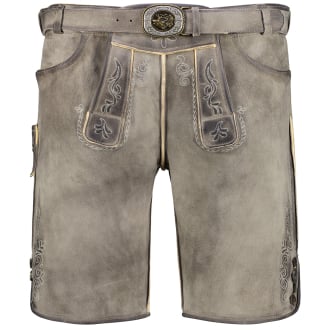 Lederhose mit Stickereien und Gürtel grau_KOHLE | 31