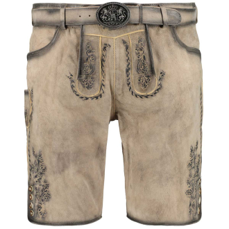 Kurze Lederhose mit Stickereien und Gürtel grau_GRAU | 62
