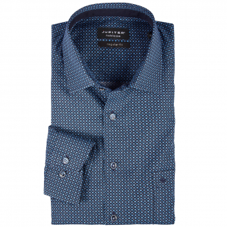 Baumwollhemd mit graphischem Muster, langarm blau_173 | 56