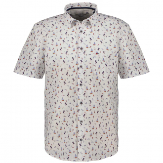 Freizeithemd mit sommerlichem Allover-Print, kurzarm, Short Style weiß_970 | 4XL