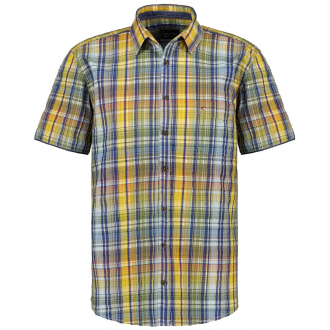Kariertes Freizeithemd in Seersucker-Qualität, kurzarm, Short Style blau/gelb_980/4070 | 3XL