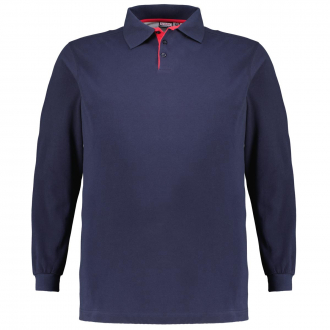 Piqué-Poloshirt mit kontrastfarbener Knopfleiste dunkelblau_360 | 5XL