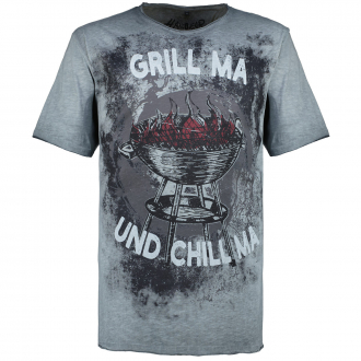 T-Shirt mit Motivprint "GRILL MA und CHILL MA" im oil-washed Look grau_0201 | 8XL