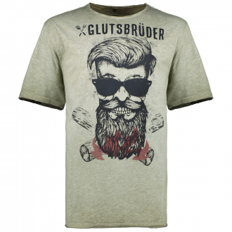 T-Shirt mit Motiv-Print "Glutsbruder" im oil-washed Look oliv_0164 | 6XL
