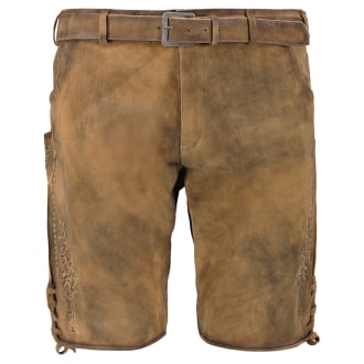 Kurze Lederhose mit Stickereien und Gürtel braun_HAFER | 60