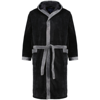 Bademantel aus Softvelours mit Kapuze schwarz_04 | 3XL