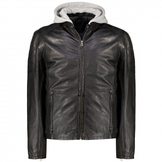 Biker-Lederjacke mit abnehmbarer Kapuze schwarz_BLACK | 3XL