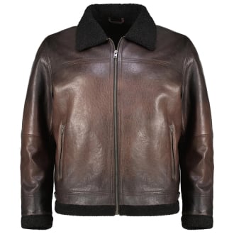 Gefütterte Lederjacke mit Webpelz-Besatz braun_MOCCA | 64