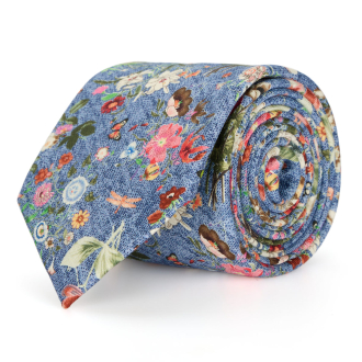Krawatte mit floralem Print blau/rot_3/4050 | One Size