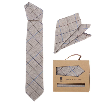 Krawatte und Einstecktuch im Set beige/braun_4300 | One Size