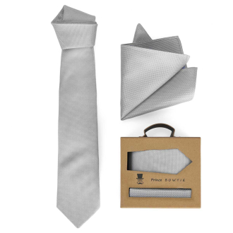Krawatte und Einstecktuch im Set hellgrau_3/32 | One Size